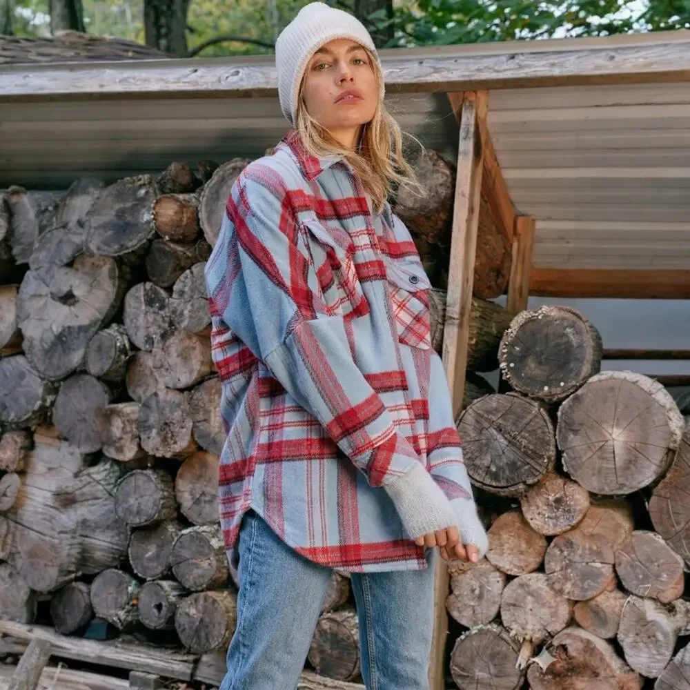 We The Free Down For You Plaid Shirt Jacket Size Medium